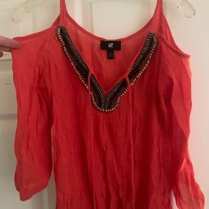 Orange beaded peasant style top
